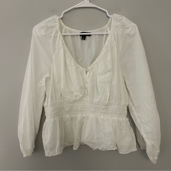 J.Crew V-Neck Smocked-Waist Top in White Lightweight Cotton - Picture 2 of 7